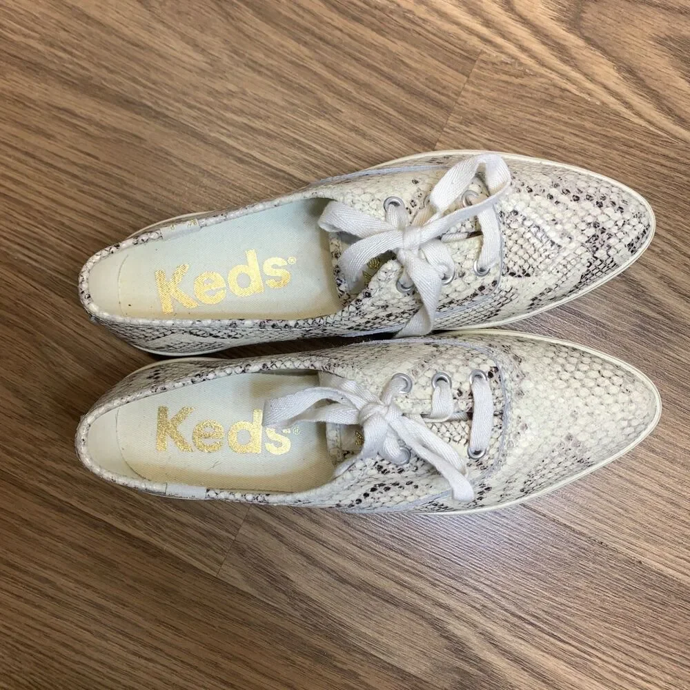 Keds Womens Triple Kick Sneakers Platform Shoes Snake Print Leather Lace Up 7‎